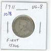 Image 1 : 1911 Canadian Silver 25 Cents. The first issue of new King George V. VG-8.