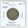 Image 1 : 1929 Canadian Silver 25 Cents. Minted during the first year of the Great Depression. VG-8.