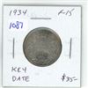Image 1 : 1934 Canadian Silver 25 Cents. Key Date. Mintage of 384,350. F-15.