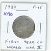 Image 1 : 1939 Canadian Silver 25 Cents. Minted during the first year of World War II. F-15.