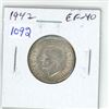 Image 1 : 1942 Canadian Silver 25 Cents. Minted during World War II. EF-40. Nice.