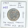 Image 1 : 1943 Canadian Silver 25 Cents. Obverse Die Clash visible behind the king’s head as well as 