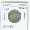 Image 1 : 1967 Diving Bobcat Canadian Silver 25 Cents. Rotated Die. AU-50. Scarce.