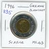 Image 1 : 1996 German Planchet Toonie. The planchet has raised vertical lines on the outer ring. MS-63. Scarce