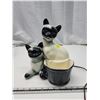 Image 1 : Porcelain Cat lamp and planter/container - works - 11"H