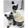 Image 2 : Porcelain Cat lamp and planter/container - works - 11"H