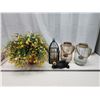 Image 1 : Home décor items - 3 glass candle holders, bear figurine, and faux plant
