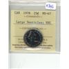 Image 1 : 1978 ICCS graded, Canadian 25 cent coin - MS67 Large Denticles; NBU