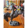 Image 1 : Bronaze metal cowboy riding on bronc approz. 12" tall - unmarked