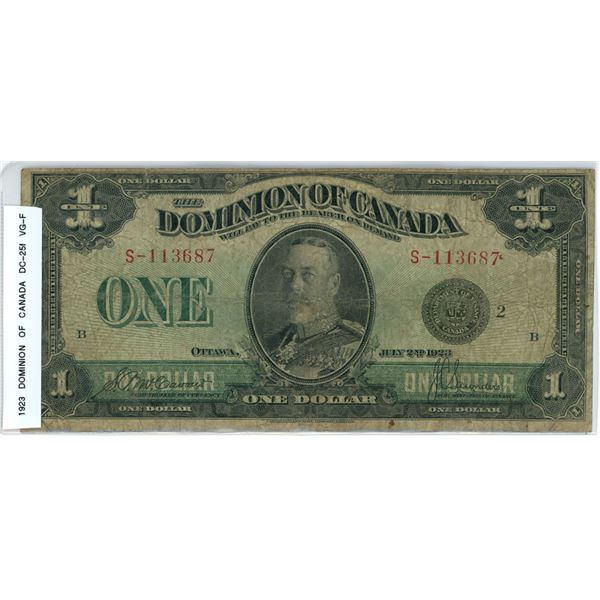 1923 DC-25f one dollar McCavour- Saunders Black seal, group 2, Series S to V, S-113687, VG-F