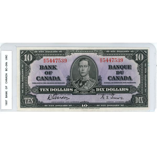 1937 BC-24b Ten dollar Gordon-Towers K/D5447539 UNC