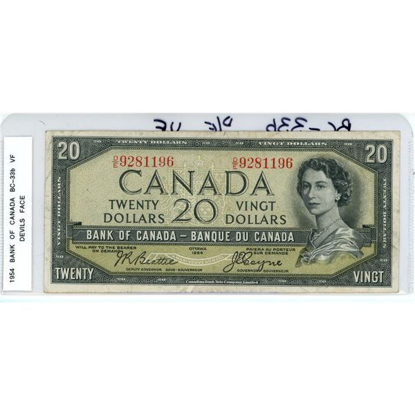 1954 BC-33b Twenty dollar Devils Face Beattie-Coyne D/E281196 VF