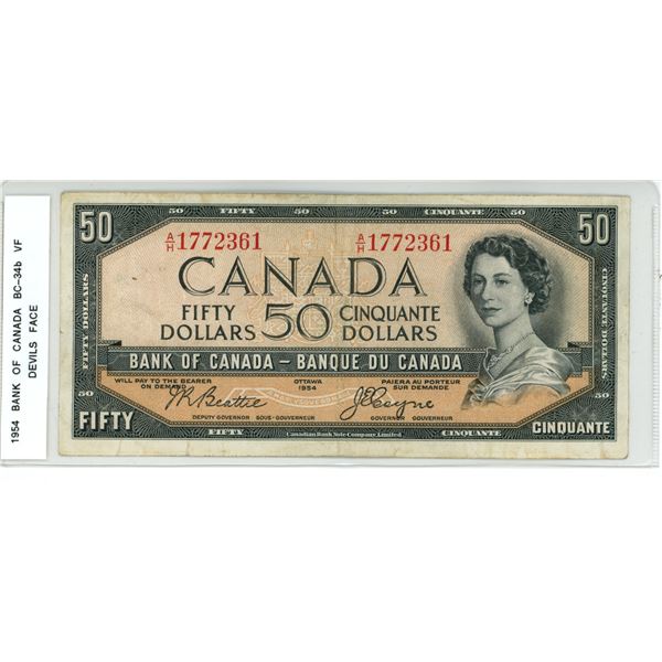 1954 BC-34b Fifty dollar Devils Face Beattie-Coyne A/H1772361 VF
