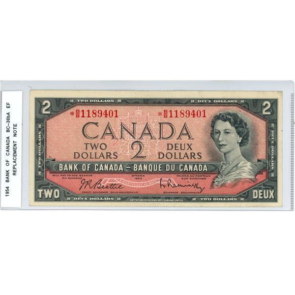 1954 BC-38bA Two dollar Beattie- Rasminsky *B/B1189401 (Replace) EF