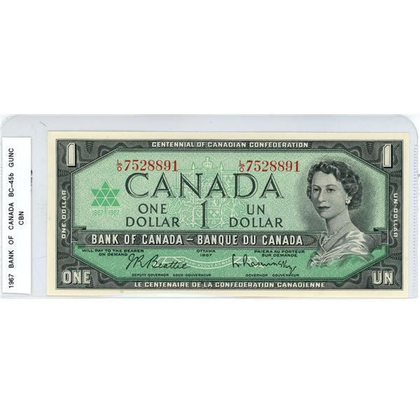 1967 BC-45b One dollar Beattie- Rasminsky CBN L/O 7528891 CUNC