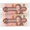 Image 2 : TWO UNCUT 1986 BC-55c Two dollar Bonin-Thiessen CBJ2151855 & CBJ2154355 CUNC