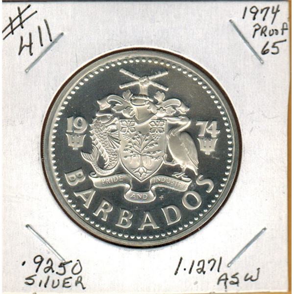 1974 BARBADOS PROOF SILVER $10.00 DOLLARS - .925 Silver - 1.1271 OZ Actual Silver Weight
