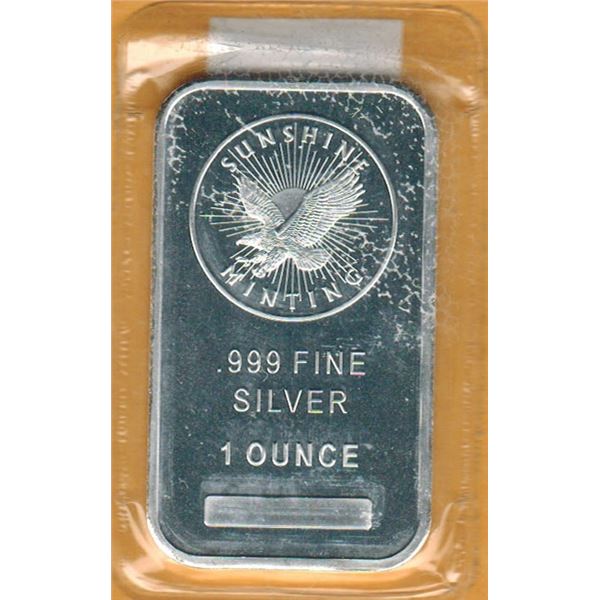 1 TROY OUNCE BAR - SUNSHINE MINTING - .999 FINE SILVER