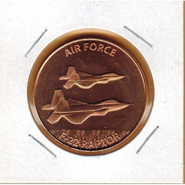 1 OUNCE COPPER -  .999 FINE - AIR FORCE - F-22 RAPTOR