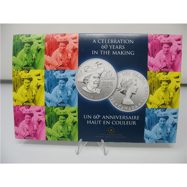 2012 CANADIAN  .9999 SILVER $20 MINT COIN - QUEEN'S DIAMOND JUBILEE with Folder