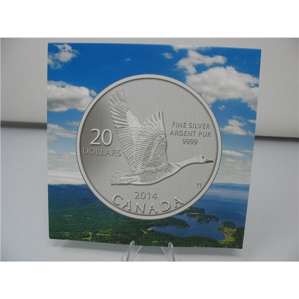 2014 CANADIAN .9999 SILVER $20 MINT COIN - CANADA GOOSE IN FLIGHT with Folder