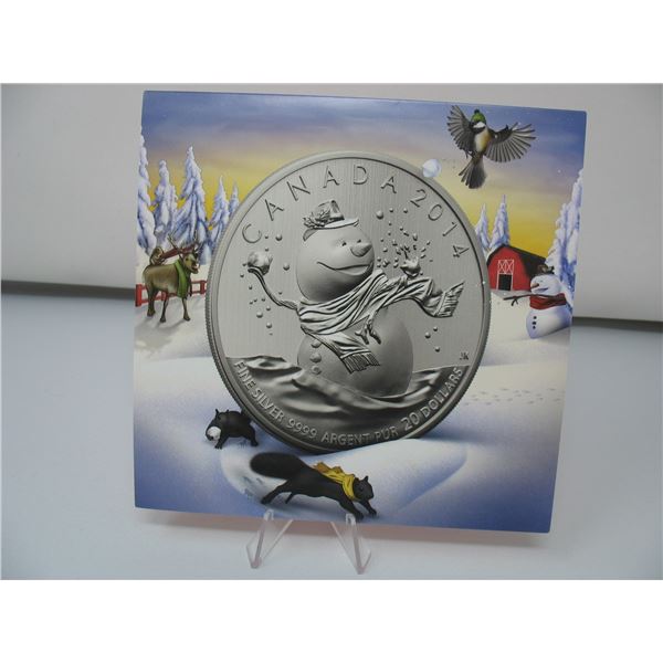 2014 CANADIAN  .9999 SILVER $20 MINT COIN - SNOWMAN with Folder