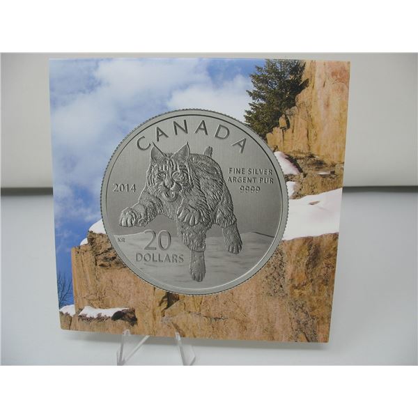 2014 CANADIAN .9999 SILVER $20 MINT COIN - BOBCAT with Folder