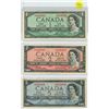 Image 1 : 1954 Canadian $1.00, $2.00 & $5.00 bills