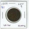 Image 1 : 1859 Narrow 9, Low 9 Canadian Victorian Large Cent. VF-20. Scarce.