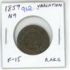 Image 1 : 1859 Narrow 9, Double Punched Variation Canadian Victorian Large Cent. The 9 in the date is Double P
