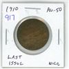 Image 1 : 1910 Canadian Large Cent. The last issue for King Edward VII. AU-50. Nice.