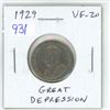 Image 1 : 1929 Canadian Nickel 5 Cents. The first year of the Great Depression. VF-20.