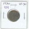 Image 1 : 1930 Canadian Nickel 5 Cents. VF-30 with complete centre diamond.