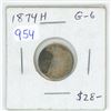Image 1 : 1874H Canadian Victorian Silver 10 Cents. Heaton Mint. G-6.