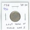 Image 1 : 1918 Canadian Silver 10 Cents. Minted the last year of World War I. VF-20.