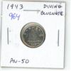 Image 1 : 1943 Diving Bluenose Canadian Silver 10 Cents. Rotated Die. AU-50. Nice.