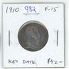 Image 1 : 1910 Canadian Silver 25 Cents. Last issue of Edward VII. F-15. Key Date.