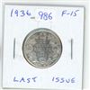Image 1 : 1936 Canadian Silver 25 Cents. The last issue of George V. F-15.
