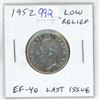 Image 1 : 1952 Low Relief Canadian Silver 25 Cents. Last issue of George VI. EF-40.