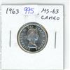 Image 1 : 1963 Canadian Silver 25 Cents. MS-63 with Cameo. Bright White.