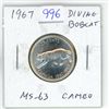 Image 1 : 1967 Diving Bobcat Canadian Silver 25 Cents. Rotated Die. MS-63 with Cameo. Scarce.