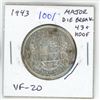 Image 1 : 1943 Canadian Silver 50 Cents. Coin displays a major Die Break from the rim through 43 to the Unicor