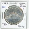 Image 1 : 1965 Type I Canadian Silver Dollar. Small Beads, Pointed 5.MS-63.