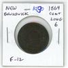 Image 1 : New Brunswick 1864 Cent with Long 6. F-12.