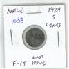 Image 1 : Newfoundland. 1929 Silver 5 Cents. Last issue of King George V. F-15.