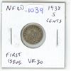 Image 1 : Newfoundland. 1938 Silver 5 Cents. First issue of King George VI. VF-30.