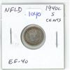 Image 1 : Newfoundland. 1940c Silver 5 Cents. Minted in Ottawa because of World War II. EF-40.