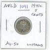 Image 1 : Newfoundland. 1941c Silver 5 Cents. Minted in Ottawa because of World War II. AU-50. Lustrous.