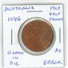 Image 1 : Australia. 1964 Half Penny Error. There is grease in the Die, so the numbers 96 did not strike up pr