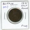 Image 1 : Great Britain. 1875 Half Penny. Victoria. Fine.